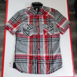 Rout 66 button down shirt men's size S grey red plaid short western country styl